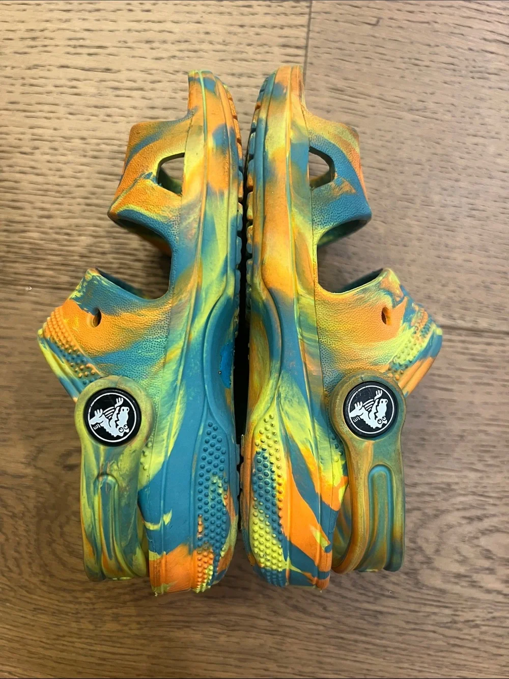 Toddle Tie Dye Croc Sandals - Blue, Yellow & Orange